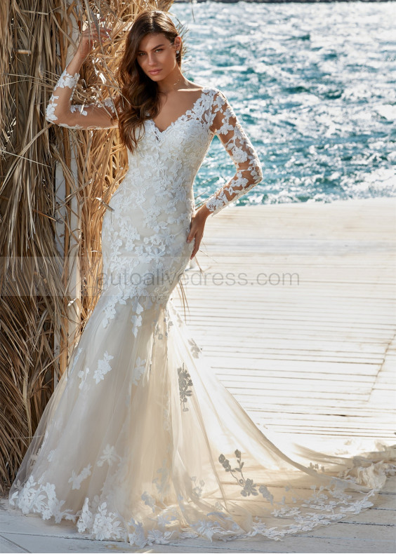 Delicate Sequined Lace Tulle Enchanting Fit-n-flare Wedding Dress